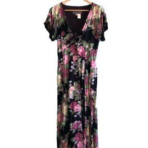 Karen Alexander Dress Size 6 Vintage Black Floral Maxi Rayon Tie Front Back